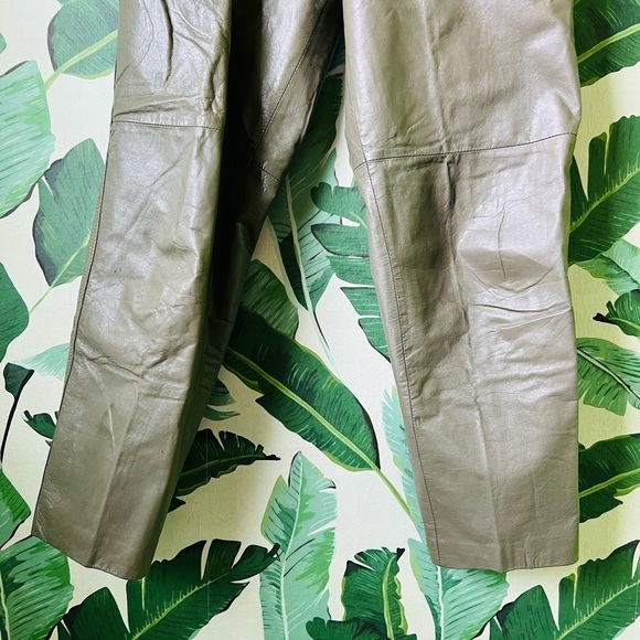Vintage Olive Green Leather Pants Small High Rise - Picture 7 of 10